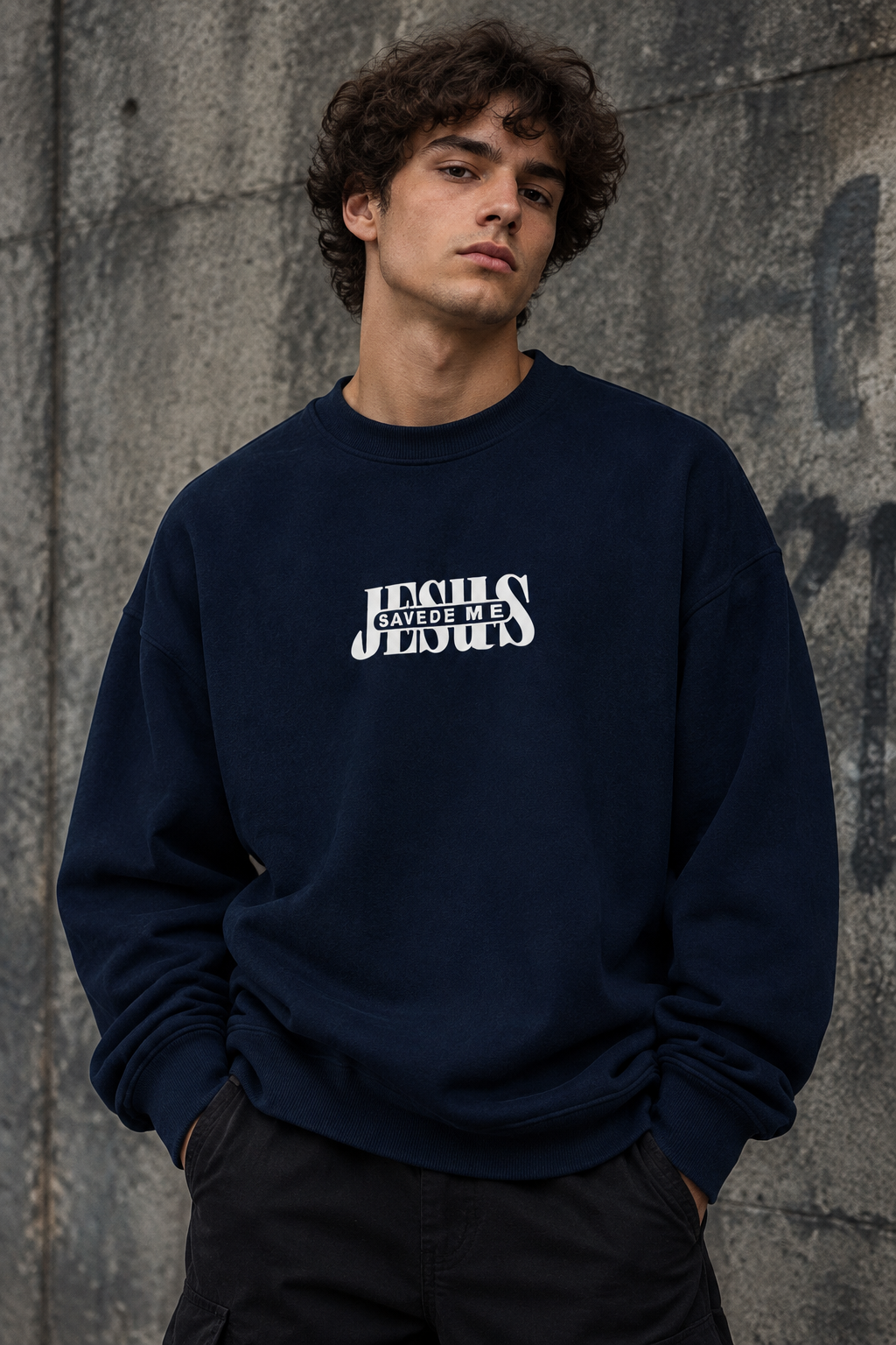 دورس پاییزه مردانه سه نخ پنبه گرم بالا گرافیکی رنگ سرمه ای حامو SAVEDE ME | Hamo Cotton Sweatshirt