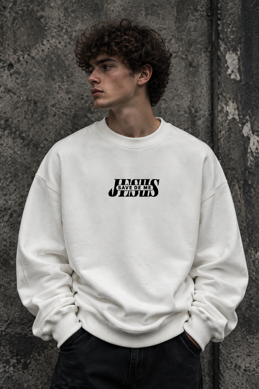 دورس پاییزه مردانه سه نخ پنبه گرم بالا گرافیکی رنگ سفید شیری حامو SAVEDE ME | Hamo Cotton Sweatshirt