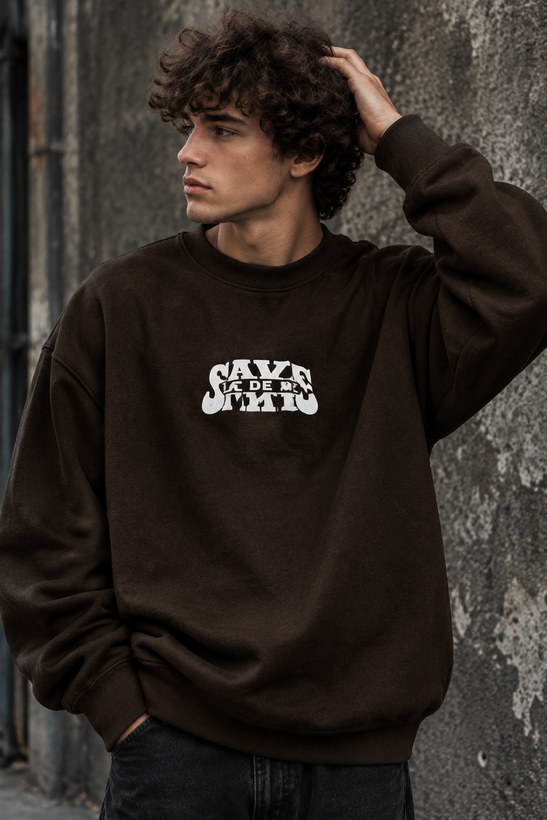 دورس پاییزه مردانه سه نخ پنبه گرم بالا گرافیکی رنگ قهوه ای موکا حامو SAVEDE ME | Hamo Cotton Sweatshirt