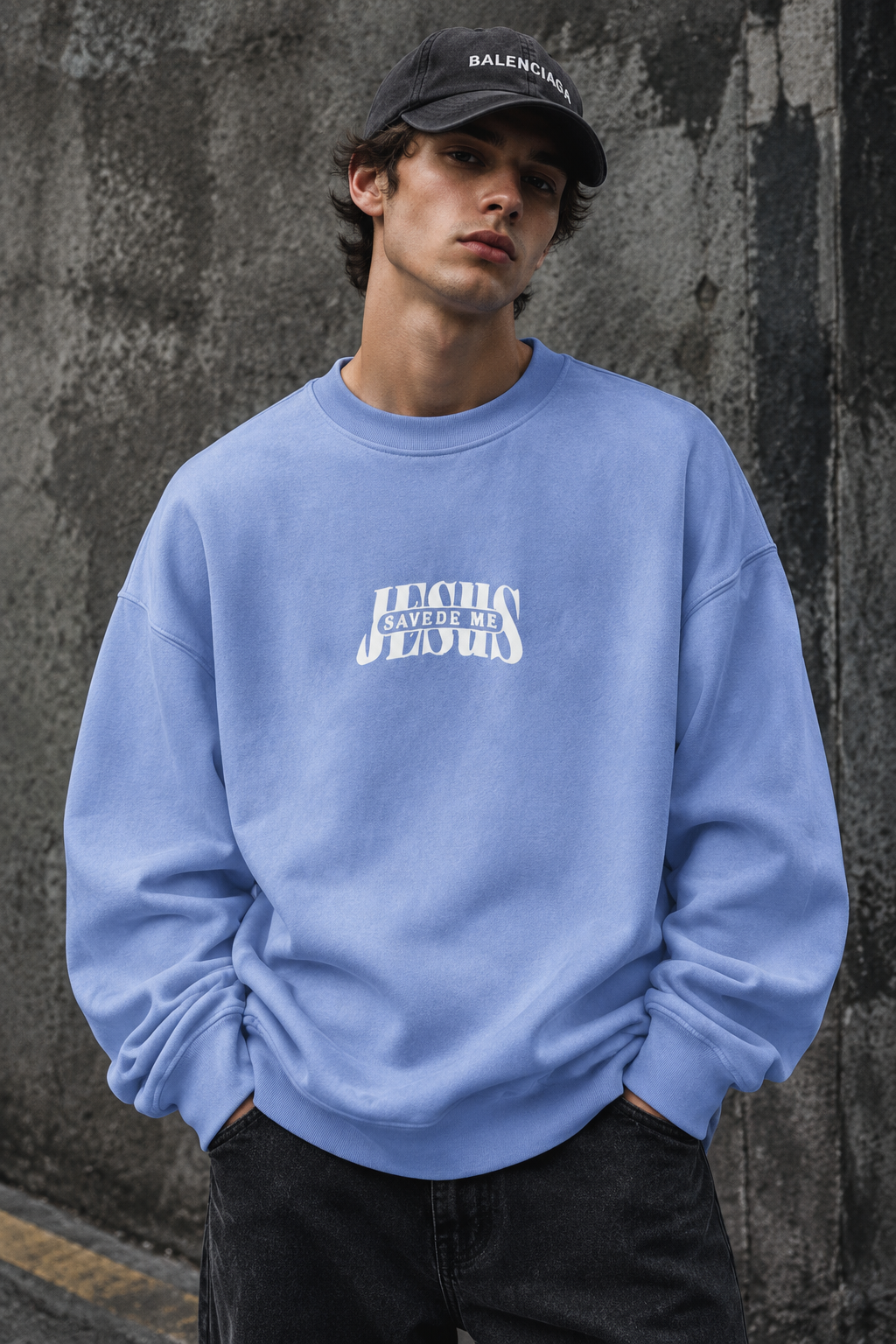 دورس پاییزه مردانه سه نخ پنبه گرم بالا گرافیکی رنگ ابی پاستیلی حامو SAVEDE ME | Hamo Cotton Sweatshirt
