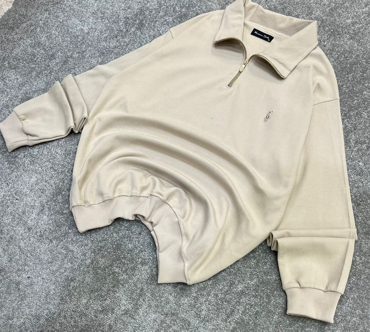 دورس اولد مانی ماندانا نیم زیپ مردانه رنگ کرم حامو ور | Hamo Cream Half-Zip Sweatshirt