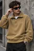 دورس اولد مانی ماندانا نیم زیپ مردانه رنگ اجری مخملی حامو ور | Hamo Cream Half-Zip Sweatshirt