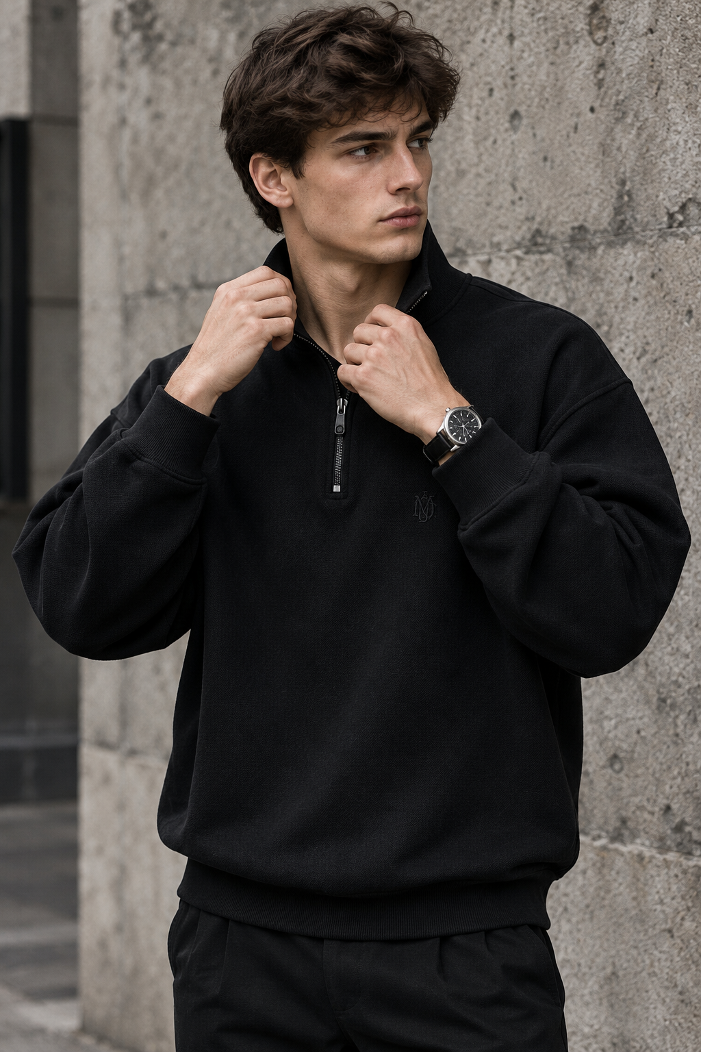 دورس اولد مانی ماندانا نیم زیپ مردانه رنگ مشکی حامو ور | Hamo Cream Half-Zip Sweatshirt