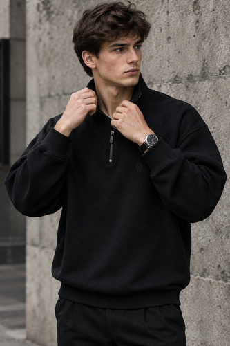 دورس اولد مانی ماندانا نیم زیپ مردانه رنگ مشکی حامو ور | Hamo Cream Half-Zip Sweatshirt