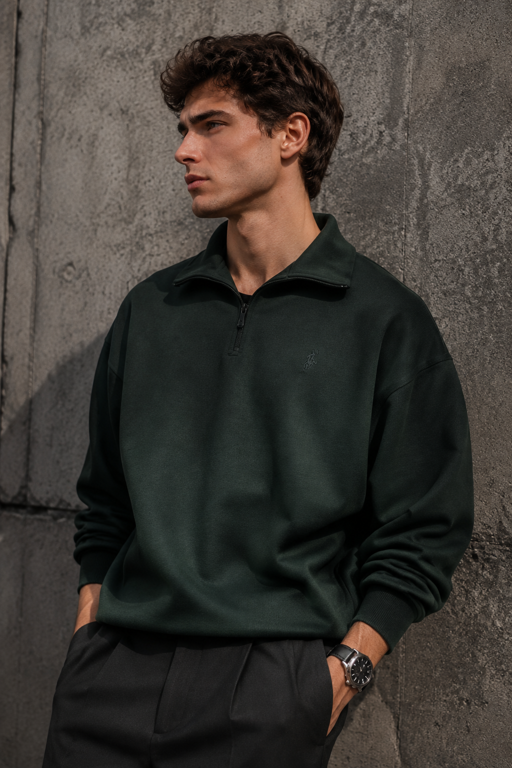 دورس اولد مانی ماندانا نیم زیپ مردانه رنگ سبز یشمی حامو ور | Hamo Cream Half-Zip Sweatshirt