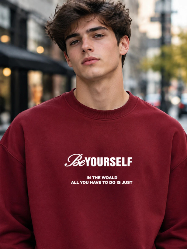 دورس مردانه یقه گرد سه نخ زرشکی طرح تایپوگرافی حامو ور پشت چاپ LIONIDAS | Hamo Urban Crewneck