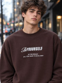 دورس مردانه یقه گرد سه نخ قهوه ای موکا طرح تایپوگرافی حامو ور پشت چاپ LIONIDAS | Hamo Urban Crewneck