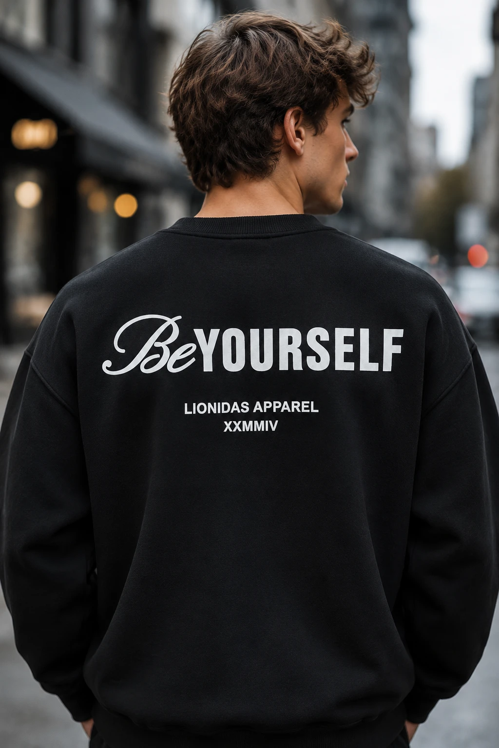 دورس مردانه یقه گرد سه نخ مشکی طرح تایپوگرافی حامو ور پشت چاپ LIONIDAS | Hamo Urban Crewneck