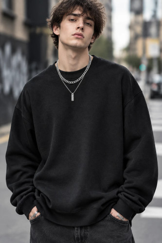 سویشرت دورس بیسیک لش پنبه سه نخ ضخیم مشکی حامو | Hamo Basic Oversized Sweatshirt