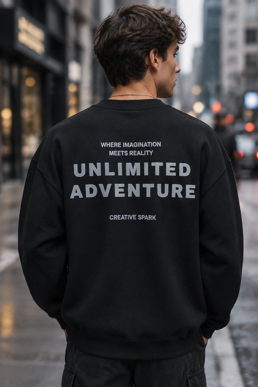 دورس پنبه سه‌نخ یقه گرد مشکی طرح اسلوگان سینتیک | Hamo Men’s Oversized Pullover