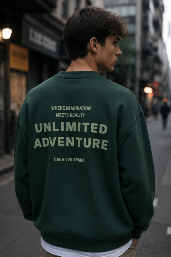 دورس پنبه سهنخ یقه گرد سبز یشمی طرح اسلوگان سینتیک | Hamo Men’s Oversized Pullover