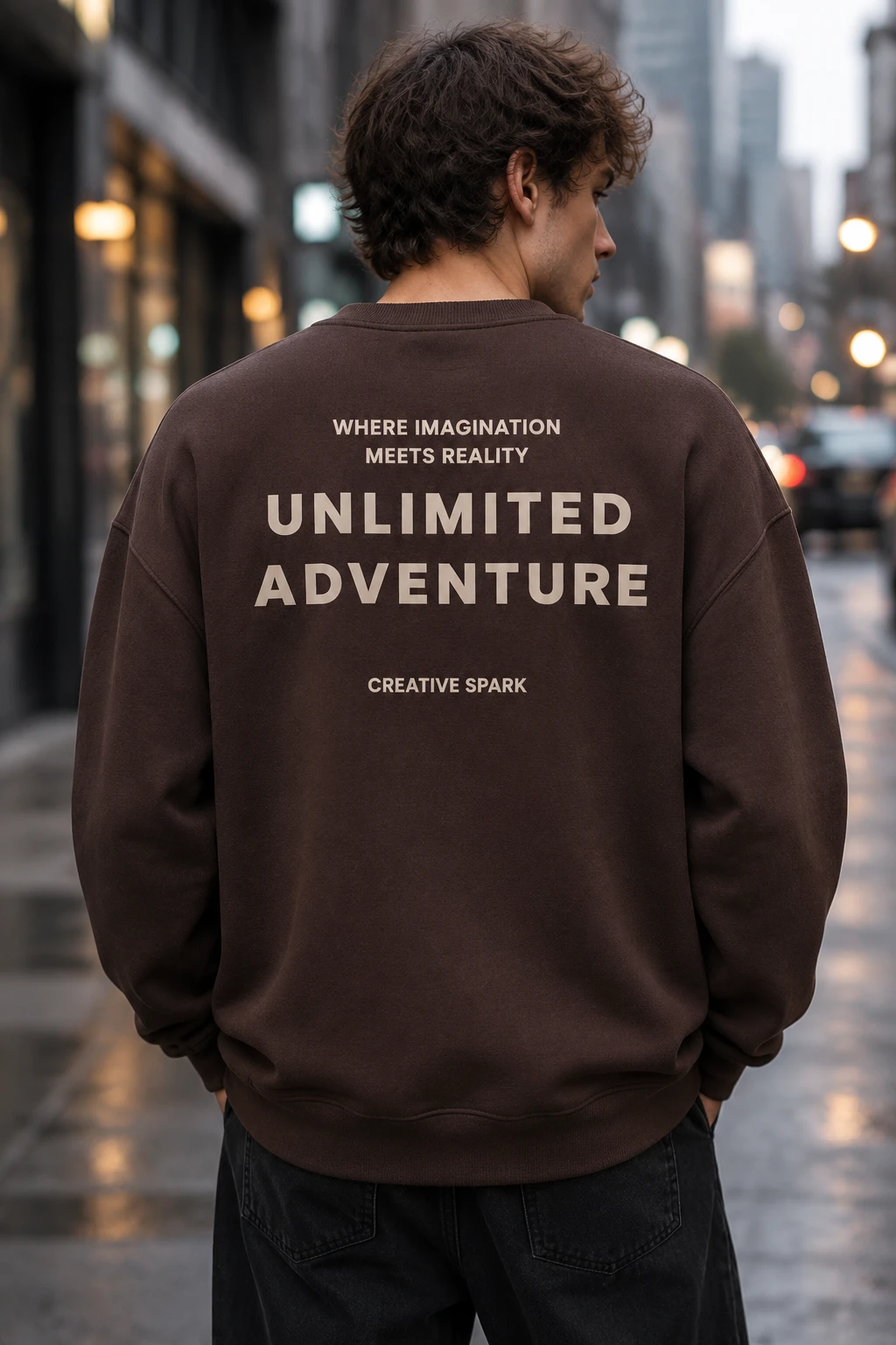 دورس پنبه سه‌نخ یقه گرد قهوه ای موکا طرح اسلوگان سینتیک | Hamo Men’s Oversized Pullover