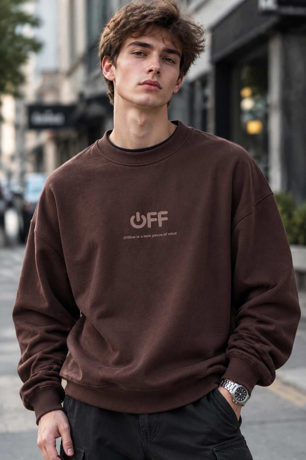 دورس پنبه‌ایسه نخ کژوال مردانه رنگ شکلاتی موکا حامو | Hamo Aesthetic Minimal Pullover