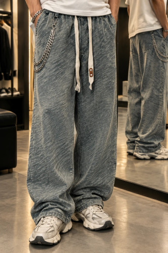 شلوار دنیم بگ کژوال مستر کوالیتی بافت برجسته زنبوری حامو | Hamo Smoky Blue Streetwear Pants