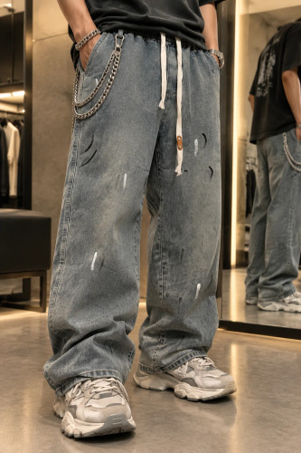 شلوار جین لش استریتاستایل آرتورک کمر کشی ابی دودی مستر کوالیتی | Hamo Vintage Painted Denim Pants