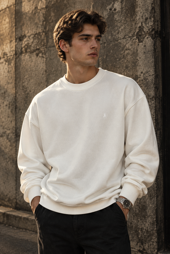دورس مردانه ماندانا اولد مانی سفید مستر کوالیتی | Hamo Mandana Old Money Crewneck