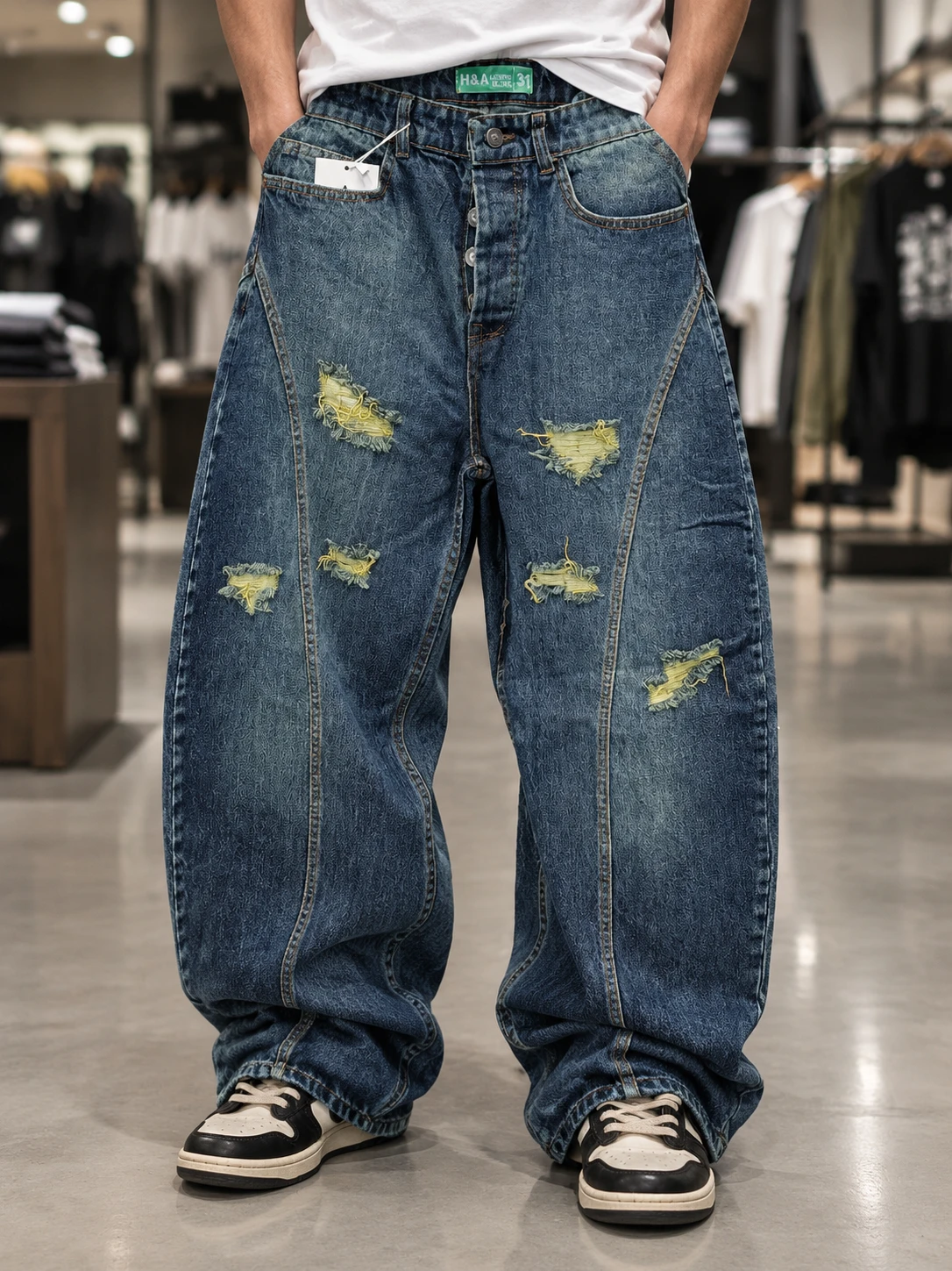 شلوار جین بالونی مردانه اسید واش حامو مستر کوالیتی | Balloon Wide Leg Denim |  کد 24