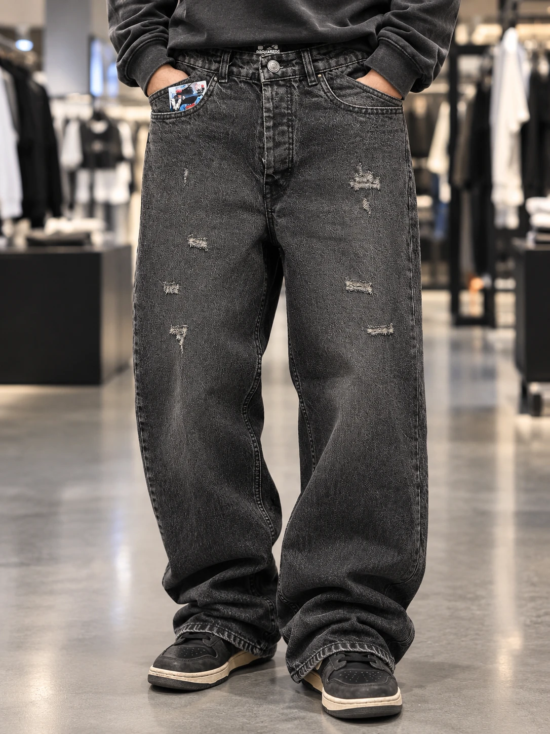 شلوار جین بگ مردانه کربن گری استریت‌ور | Hamo Distressed Baggy Fit |  کد 27