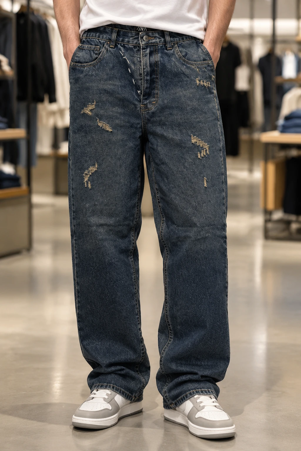 شلوار جین بگ مردانه زاپدار ایندیگو برند حامو | Hamo Oversize Washed Jeans |  کد 29