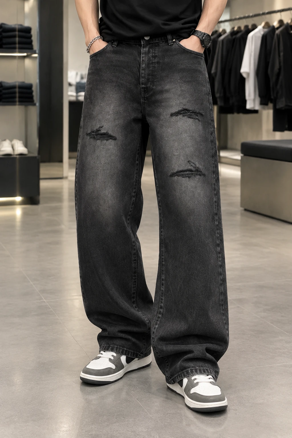 شلوار جین بگ مردانه استایل گرانج برند حامو Grunge Style Baggy Denim