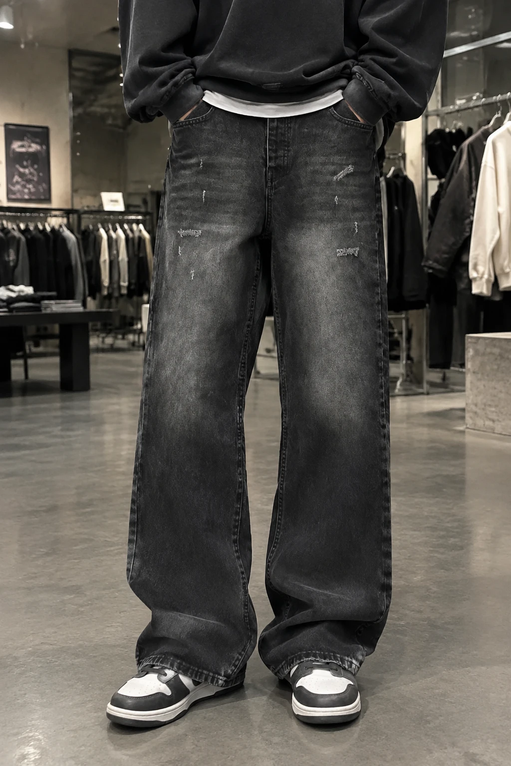 شلوار نیم بگ مردانه استایل روزمره Everyday Distressed Baggy Jeans حامو