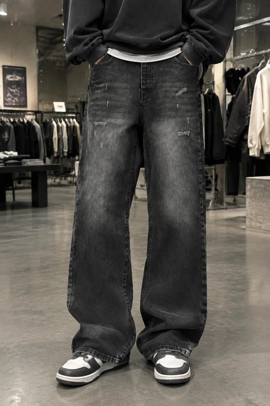 شلوار نیم بگ مردانه استایل روزمره Everyday Distressed Baggy Jeans حامو