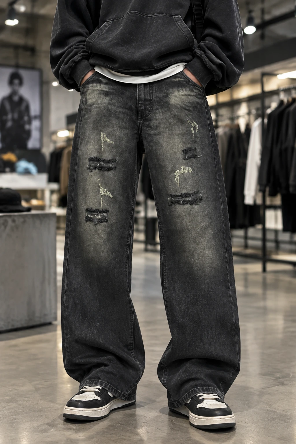 شلوار جین مردانه بگ فیت بلک فید حامو | Hamo Streetwear Baggy