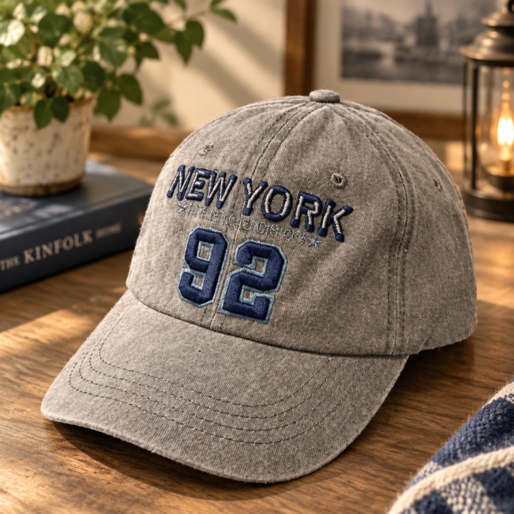 کلاه بیسبالی طوسی با گلدوزی سرمهای حامو | Vintage Baseball Cap