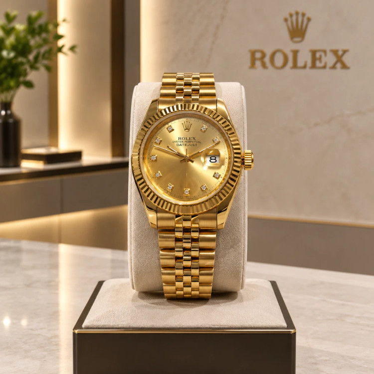 ساعت مچی رولکس طلایی استایل کلاسیک با صفحه نگیندار | Classic Gold Dress Watch – Hamo