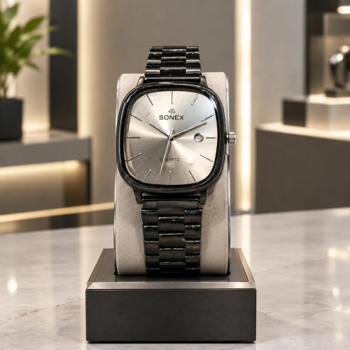 ساعت مردانه مشکی مینیمال با بند فلزی | Minimal Black Metal Watch – Hamo Collection