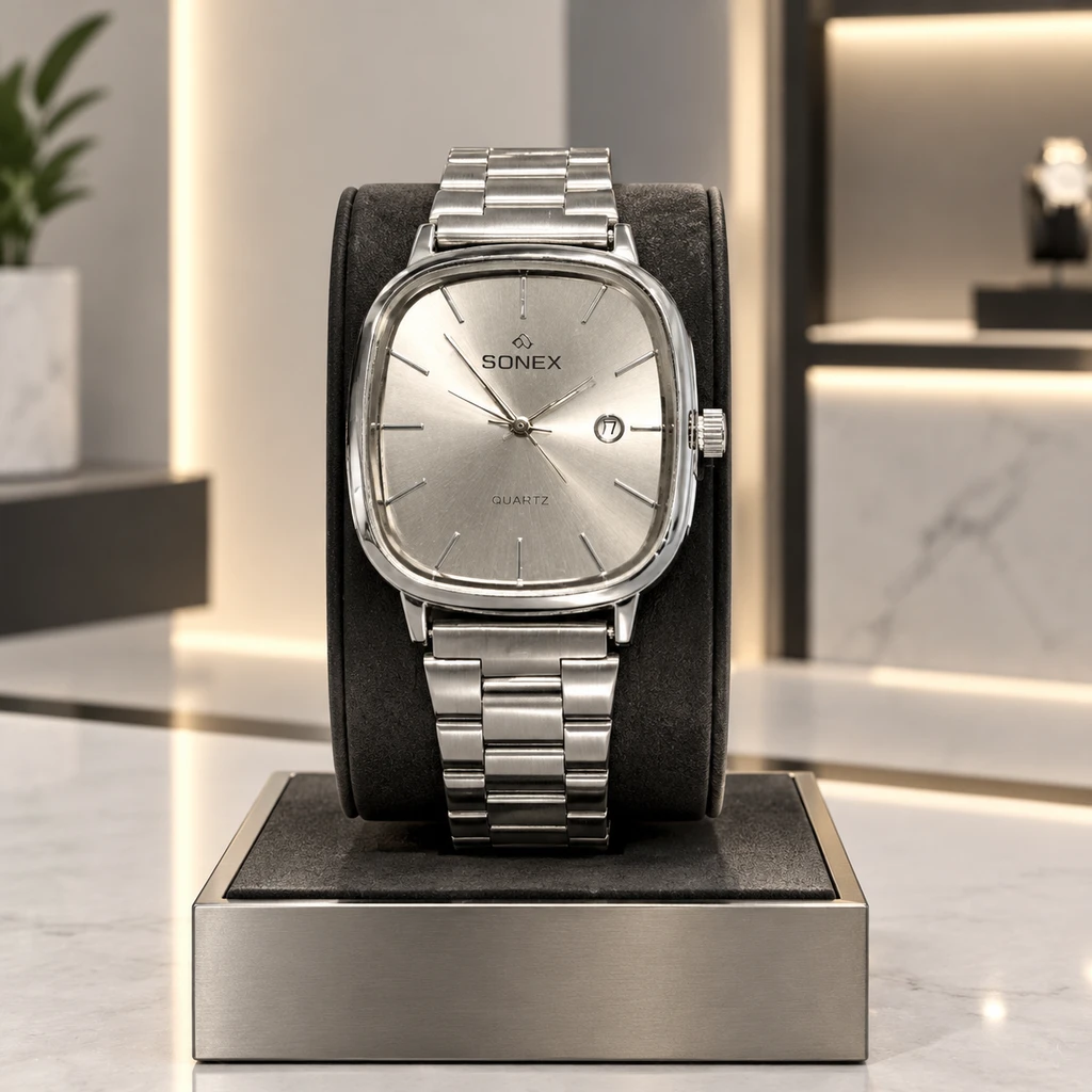 ساعت مچی بند فلزی استیل با صفحه سان‌برست | Sunburst Silver Dial Watch – Hamo Edit