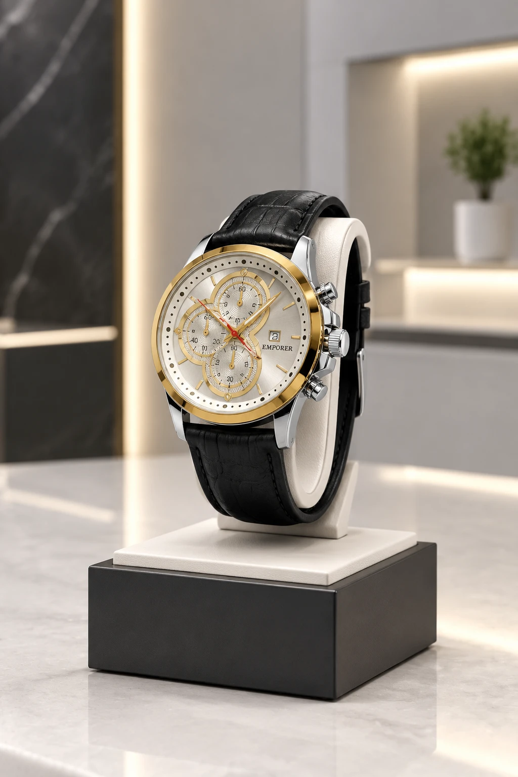 ساعت موتور ژاپن مچی کرونوگراف‌استایل طلایی صفحه نقره‌ای | Gold & Silver Dial Watch – Hamo Edit