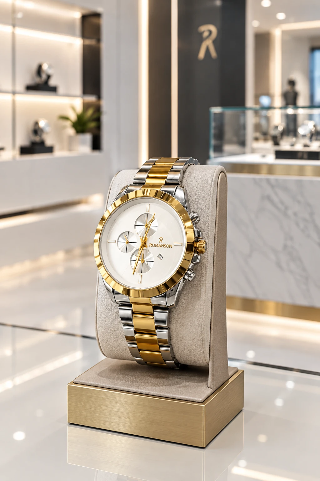 ساعت مچی مدرن دورنگ استیل و طلایی با تاریخشمار | Modern Two-Tone Date Watch – Hamo
