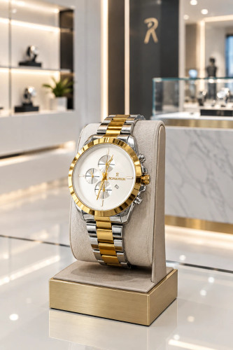 ساعت مچی مدرن دورنگ استیل و طلایی با تاریخشمار | Modern Two-Tone Date Watch – Hamo
